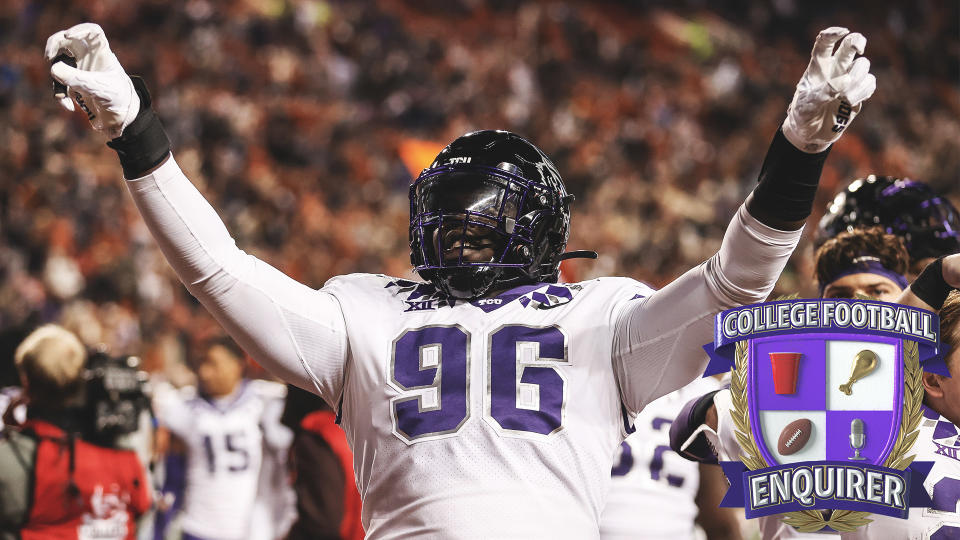 TCU's Lwal Uguak celebrates after defeating the Texas Longhorns Photo by Tim Warner/Getty Images