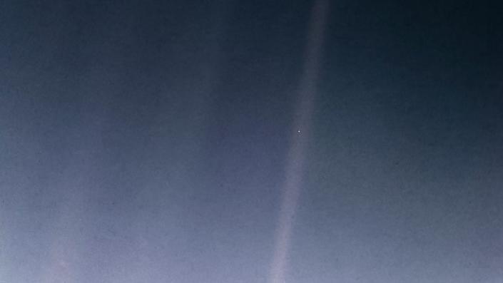 Iconic "Pale Blue Dot" Image taken by Voyager 1 on February 14, 1990.