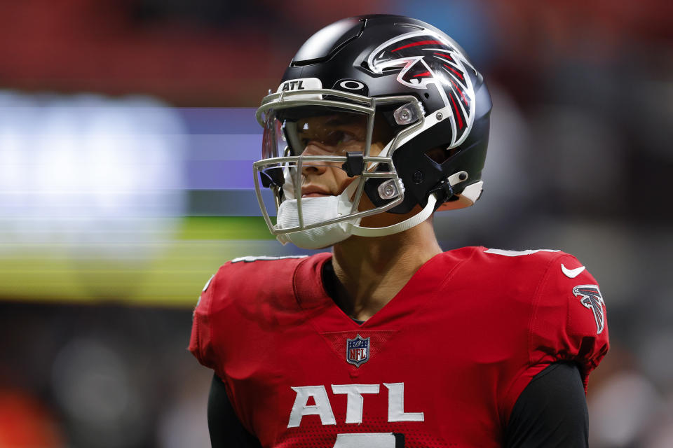 Desmond Ridder will start for the Falcons in Week 15. (Photo by Todd Kirkland/Getty Images)