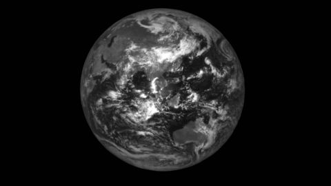 A black and white image of Earth taken by the telescope on August 29, 2022.