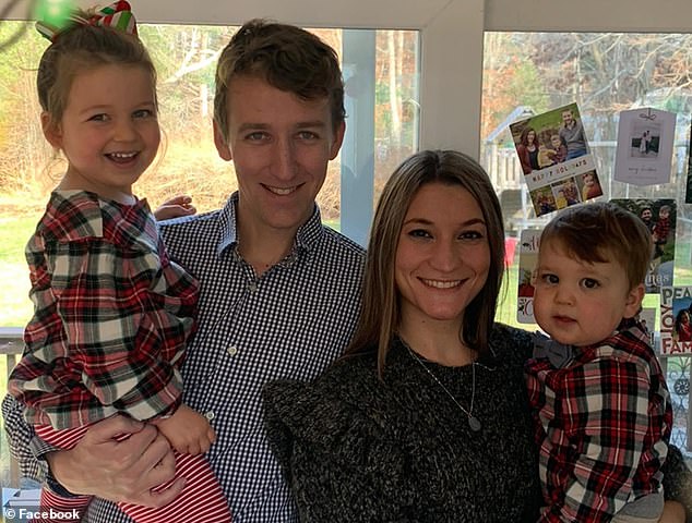 Father Patrick Clancy was out for 25 minutes to grab takeout for his family when he found his wife, Lindsay, unconscious after dropping from their second-floor window. Inside their home, daughter Cora (left) and son Dawson (right) were dead