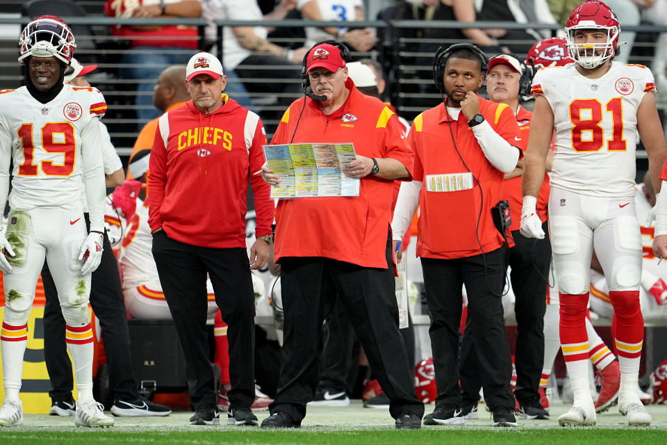 Chiefs coach Andy Reid had a creative game ready for the Raiders.  (Photo by Jeff Bottari/Getty Images)