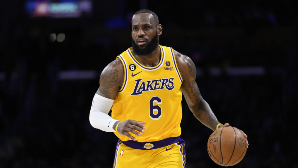 Los Angeles Lakers superstar LeBron James is chasing Kareem Abdul-Jabbar's all-time regular season record.  (AP Photo/Jae C. Hong)
