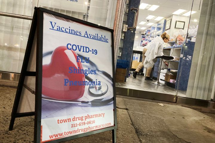 A pharmacy in New York City offers vaccines for COVID-19, flu, shingles and pneumonia.