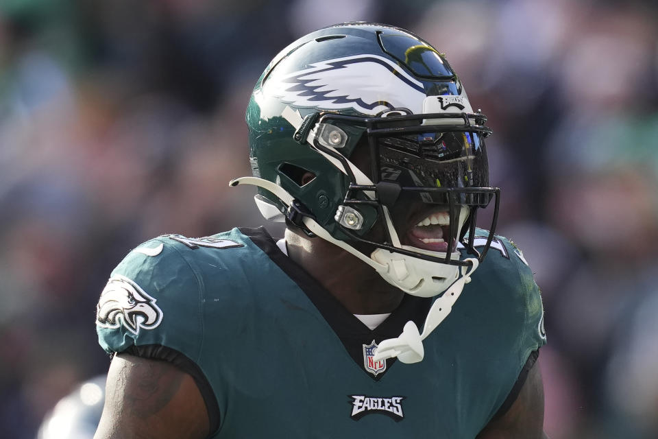 PHILADELPHIA, PA – DECEMBER 04: AJ Brown #11 of the Philadelphia Eagles reacts after a touchdown against the Tennessee Titans at Lincoln Financial Field on December 4, 2022 in Philadelphia, Pennsylvania.  (Photo by Mitchell Leff/Getty Images)
