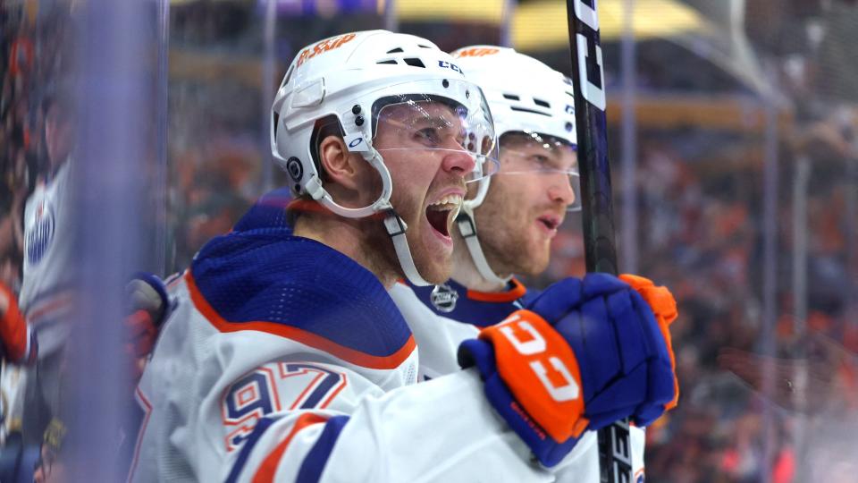 Connor McDavid surpassed his career high for single-season points with a pair of goals in a win over the Buffalo Sabers on Monday.  (Reuters)