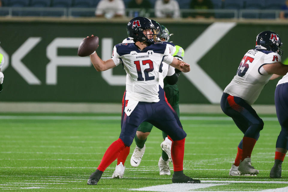 ORLANDO, FL - MARCH 11: Houston Roughnecks quarterback Brandon Silvers(12) passes the ball during the XFL Football game between the Houston Roughnecks and the Orlando Guardians on March 11, 2023 at Camping World Stadium in Orlando, Florida .  (photo by Joe Petro/Icon Sportswire via Getty Images)