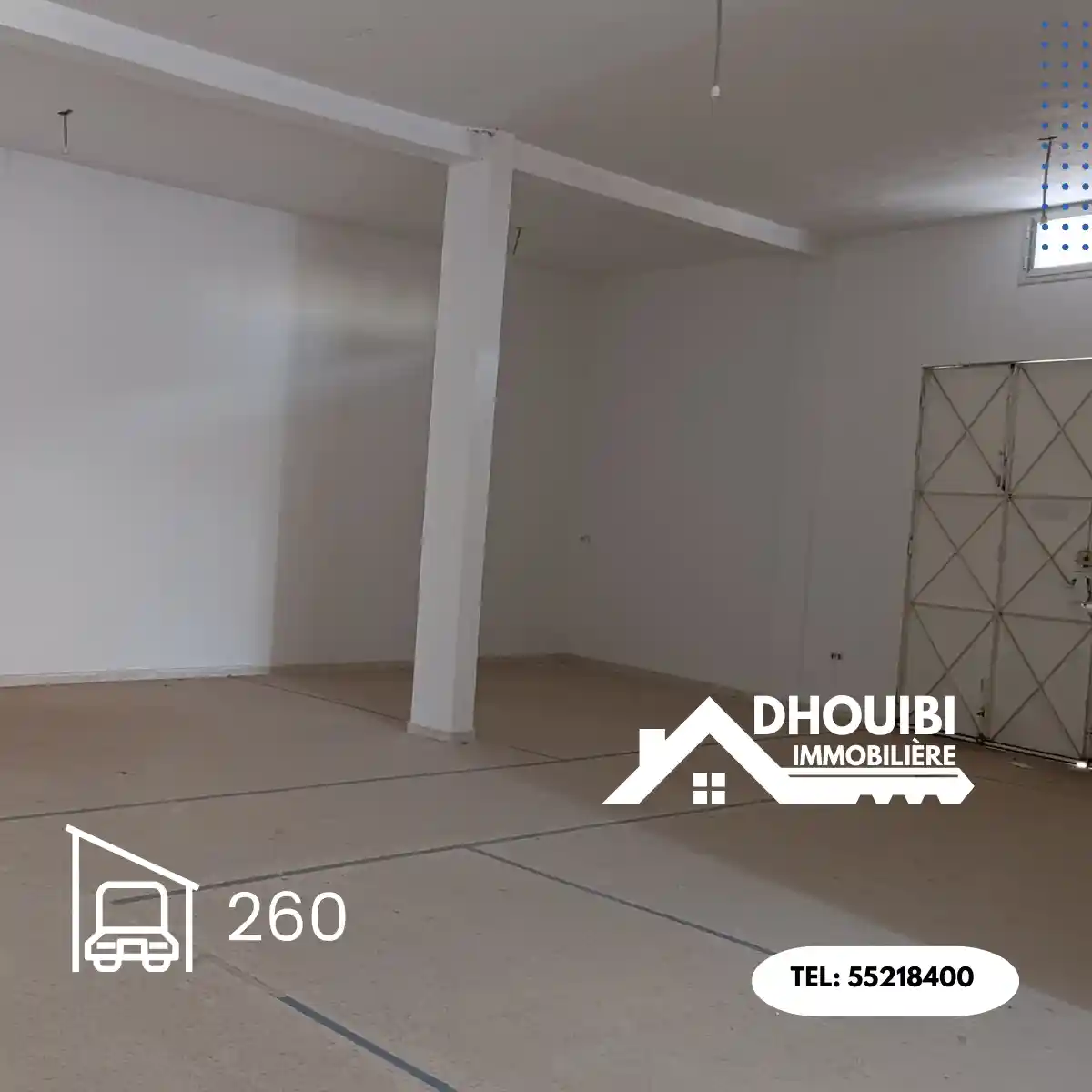 Two garages for sale in Kairouan with an unfinished floor.